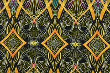 Load image into Gallery viewer, Windows is an intricate print from the Duets Collection and features a kaleidoscope of colors. The versatile lightweight fabric is soft and easy to sew.  It would be great for quilting, crafting and sewing projects.  Colors include orange, gold, pink, blue, green, yellow and black.
