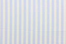 Load image into Gallery viewer, This fabric features stripes in baby blue and white.  The versatile lightweight fabric is soft and easy to sew.  It would be great for quilting, crafting and sewing projects.  
