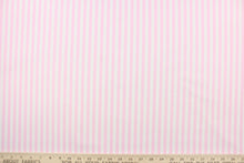 Load image into Gallery viewer, This fabric features stripes in pink and white.  The versatile lightweight fabric is soft and easy to sew.  It would be great for quilting, crafting and sewing projects.  
