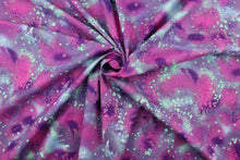 Load image into Gallery viewer, This fabric features ferns with a distressed look that enhances the design.  Colors included are various shades of pink and purple with hints of light green and blue. It has a nice soft hand and would be great for quilting, crafting and home decor.  We offer this fabric in several different colors.
