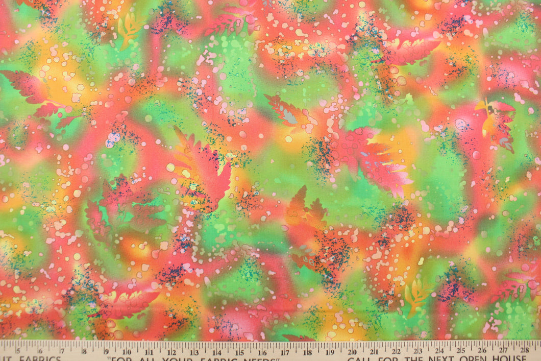 This fabric features ferns with a distressed look that enhances the design.  Colors included are green, pink, red and orange.  It has a nice soft hand and would be great for quilting, crafting and home decor.  We offer this fabric in several different colors.