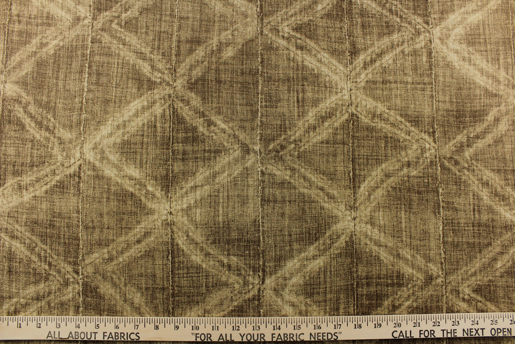This gorgeous cognac brown fabric features a geometric diamond pattern.