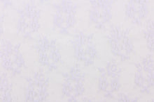 Load image into Gallery viewer, This lace features a small woven floral design in a pale purple . 
