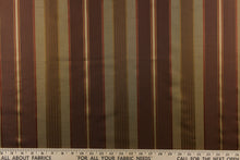 Load image into Gallery viewer,  Featuring a multi width striped pattern  in colors of gold, red and brown with a  slight sheen to enhance the rich colors and overall design. 
