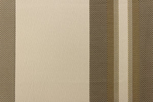  This rich woven yarn dyed fabric features bold multi width striped pattern in dark gold and khaki on a light khaki or cream background. 