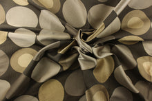 Load image into Gallery viewer, Geometric pattern of circles and ovals in gold and pewter tones on a brown gray background
