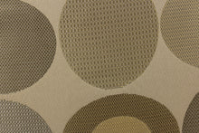Load image into Gallery viewer, Geometric pattern of circles and ovals in gold and pewter or gray tones on a khaki background
