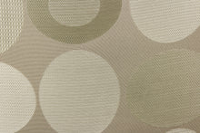 Load image into Gallery viewer,  Stylish, modern and contemporary best describe this geometric pattern of circles and ovals in gray tones or champagne on a khaki background.
