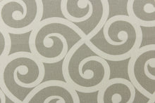 Load image into Gallery viewer, This fabric feature a delightful design of swirled lines that touch sides in white on a light gray background.
