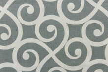Load image into Gallery viewer, This fabric feature a delightful design of swirled lines that touch sides in white on a gray background. 
