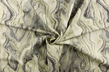 Load image into Gallery viewer,  This fabric features a marble design in gray tones, and off white with hints of a green tone. 
