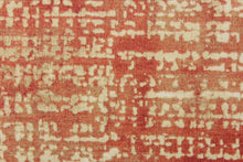 Load image into Gallery viewer, This fabric features an abstract design brick red with off white and light beige tones.
