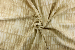 This fabric features a basket weave design in shades of beige and off white.