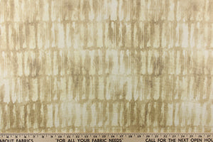 This fabric features a basket weave design in shades of beige and off white.