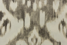 Load image into Gallery viewer,  This fabric features a demask like design in gray and off white. 
