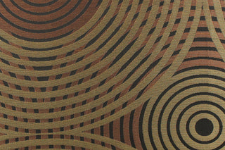 Geometric multi-layer, circular pattern in tone on tone colors in brown, copper, black and gold tones