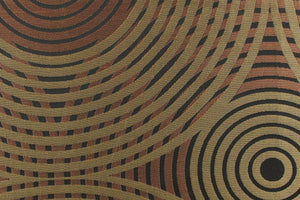 Geometric multi-layer, circular pattern in tone on tone colors in brown, copper, black and gold tones