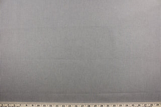 This multi purpose fabric features a pinstripe design in dove.  It offers beautiful design, style and color to any space in your home.  It has a soft workable feel and is durable with 51,000 double rubs and has a soil and stain resistant finish.  Perfect for window treatments (draperies, valances, curtains, and swags), upholstery, cornice boards, accent pillows and home décor.