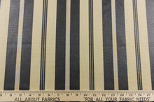 Load image into Gallery viewer,  This formal Chintz fabric features a  dark gray and sliver stripe against a beige or natural background.
