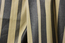Load image into Gallery viewer, This formal Chintz fabric features a  dark gray and sliver stripe against a beige or natural background.
