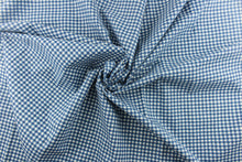 Load image into Gallery viewer, The porcelain blue offers a small check or gingham with cream. 
