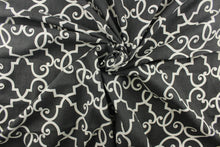 Load image into Gallery viewer,  This enteric pattern features a lattice work pattern, the slate color is charcoal gray with white, blackout is black with off white.
